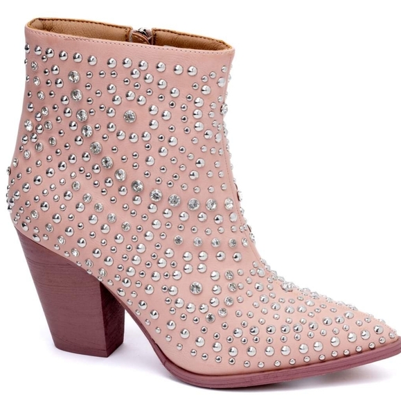 New Corkys Line Dance Blush Pink Studded Crystal Western Ankle Boots - Picture 8 of 8